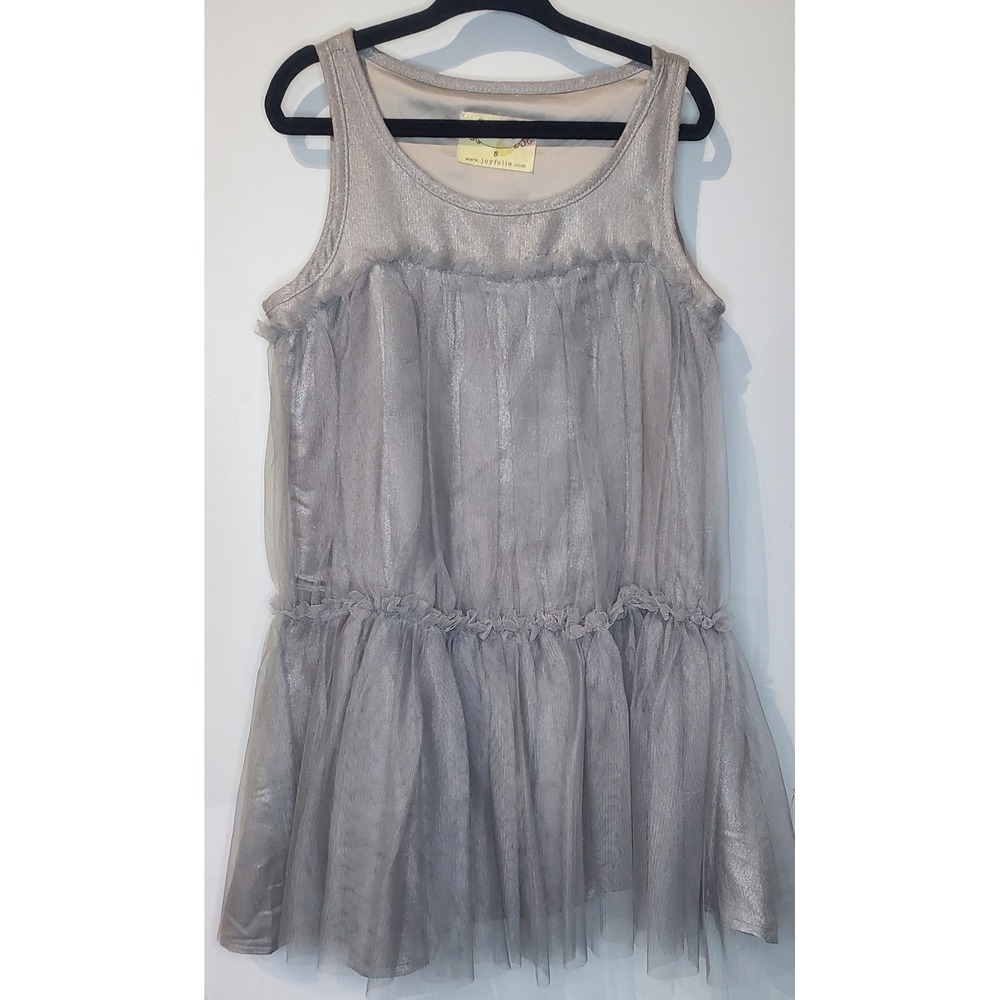 Mia Joy by Joyfolie Girls Silver Metallic Tulle Tiered Dress Size 5‎ Special